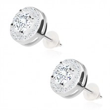 925 ezüst fülbevaló - csillogó karika átlátszó cirkóniákból, stekkerek, 8 mm