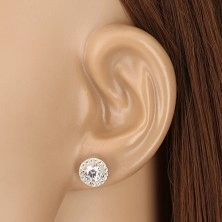 Bedugós fülbevaló - 925 ezüst, csillogó kerek cirkónia kristálytiszta szegéllyel, 9 mm