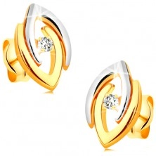 14K kombinált arany fülbevaló - két színű patkó alak és átlátszó cirkónia