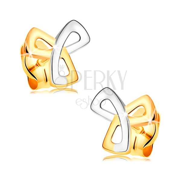 14K arany fülbevaló - háromágú kelta csomó kombinált aranyból, stekkerek