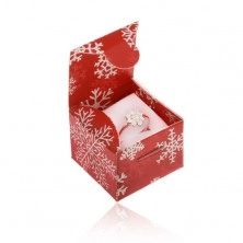 Piros dobozka gyűrűre, medálra vagy fülbevalóra, hópelyhek