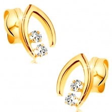 Gyémánt fülbevaló sárga 14K aranyból - két briliáns egy csúcsos patkóban