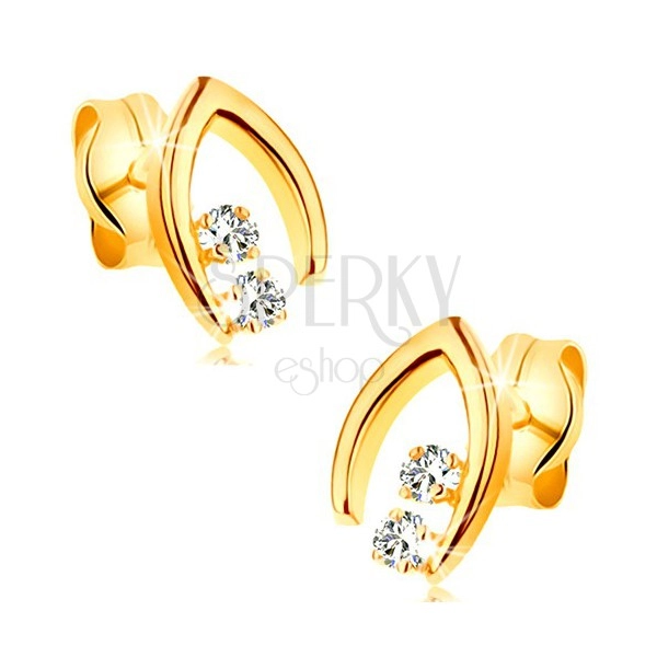 Gyémánt fülbevaló sárga 14K aranyból - két briliáns egy csúcsos patkóban