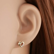 Briliáns fülbevaló 14K aranyból - kétszínű szív kivágással és gyémánttal