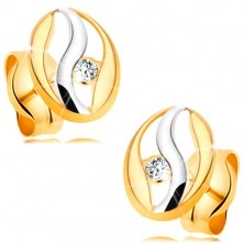 Gyémánt fülbevaló 14K aranyból - ovális körvonal fehér arany hullámmal, briliáns