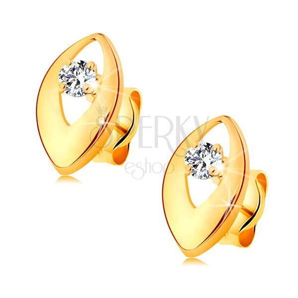 Briliáns fülbevaló sárga 14K aranyból - csillogó gyémánt fényes szemben