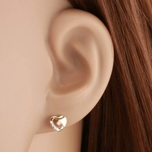 Fülbevaló 14K aranyból - szimmetrikus kétszínű szív gyémánttal és kivágással