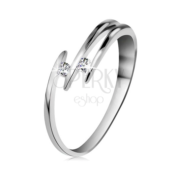 Briliáns gyűrű fehér 14K aranyból - két csillogó átlátszó gyémánt, vékony szárak