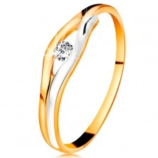 Briliáns gyűrű 14K aranyból - gyémánt keskeny kivágásban, kétszínű vonalak
