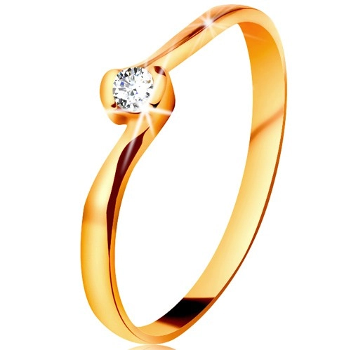 Gyűrű sárga 14K aranyból - átlátszó gyémánt a hajlított szárvégek között - Nagyság: 58