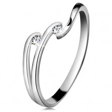 Gyémánt gyűrű fehér 14K aranyból - két csillogó átlátszó briliáns, szárak fényes vonalai