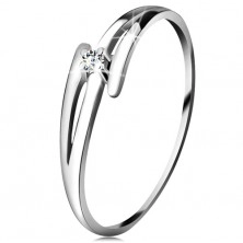 Briliáns gyűrű fehér 14K aranyból - osztott hullámos szárak, átlátszó gyémánt