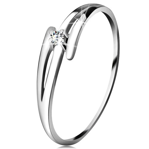 Briliáns gyűrű fehér 14K aranyból - osztott hullámos szárak, átlátszó gyémánt - Nagyság: 50