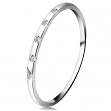 Gyűrű fehér 14K aranyból - öt apró átlátszó gyémánt, vékony karika