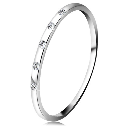 Gyűrű fehér 14K aranyból - öt apró átlátszó gyémánt, vékony karika - Nagyság: 50