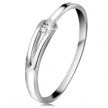 Briliáns gyűrű fehér 14K aranyból - csillogó átlátszó gyémánt, keskeny osztott szárak