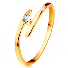 Gyémánt gyűrű sárga 14K aranyból - csillogó átlátszó briliáns, vékony meghosszabított szárak