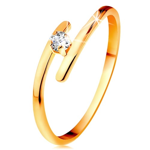 Gyémánt gyűrű sárga 14K aranyból - csillogó átlátszó briliáns, vékony meghosszabított szárak - Nagyság: 54