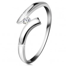 Gyémánt gyűrű fehér 14K aranyból - csillogó átlátszó briliáns, fényes hajlított szárak