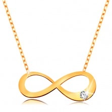 14K arany nyaklánc - lapos végtelen szimbólum átlátszó briliánssal, csillogó lánc