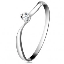 Gyémánt gyűrű fehér 14K aranyból - csillogó briliáns foglalatban, hullámos szárak