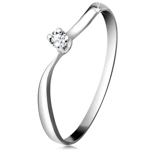 Gyémánt gyűrű fehér 14K aranyból - csillogó briliáns foglalatban, hullámos szárak - Nagyság: 60