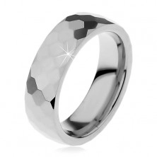 Wolfrám gyűrű ezüst színben, csiszolt fényes hatszög, 6 mm