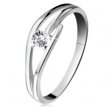 Gyűrű fehér 585 aranyból csillogó gyémánttal, osztott hullámos szárak