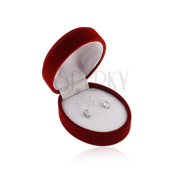 Ovális bordó doboz fülbevalóra, medálra vagy két gyűrűre, bársonyos felület