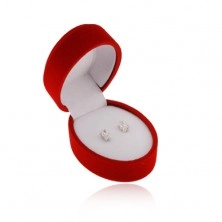 Piros ovális ajándékdoboz fülbevalóra vagy két gyűrűre, bársony felület