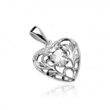 925 ezüst medál - szív átlátszó cirkóniás szívvel és mintákkal