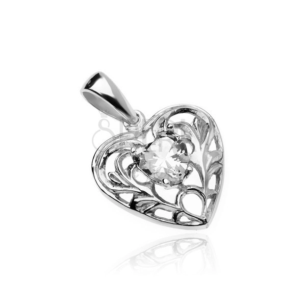 925 ezüst medál - szív átlátszó cirkóniás szívvel és mintákkal