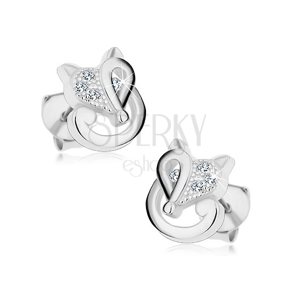 925 ezüst fülbevaló - róka átlátszó cirkóniákkal díszítve, stekkerek
