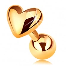 375 arany piercing tragusba - fényes kidomborodó szív, 5 mm