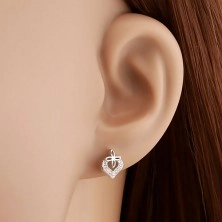 925 ezüst fülbevaló, nem teljes szív körvonal cirkóniákkal, kis szívecske