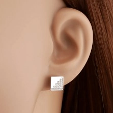 Beszúrós fülbevaló - 925 ezüst, sima tükörfényes négyzetek, átlátszó cirkóniák