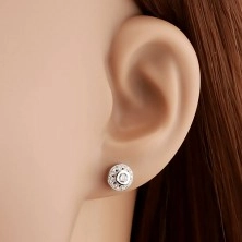 Stekkeres fülbevaló - 925 ezüst, csillogó kerek cirkónia átlátszó szegéllyel