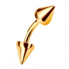 14K arany szemöldök piercing két kúp alakú tüskével, 6 mm
