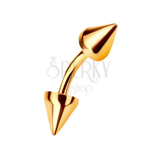 14K arany szemöldök piercing két kúp alakú tüskével, 6 mm