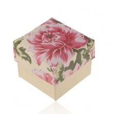 Papírdoboz gyűrűre vagy fülbevalóra, gyöngyházfényű-bézs rózsaszínű virággal