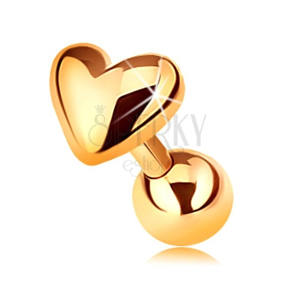 585 arany piercing tragusba - fényes kidomborodó szív, 5 mm