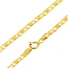 Arany nyaklánc - lapos hosszúkás vésetes elemek, háló, 500 mm