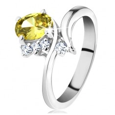 Csillogó gyűrű ezüst árnyalatban, ovális cirkónia sárga színben