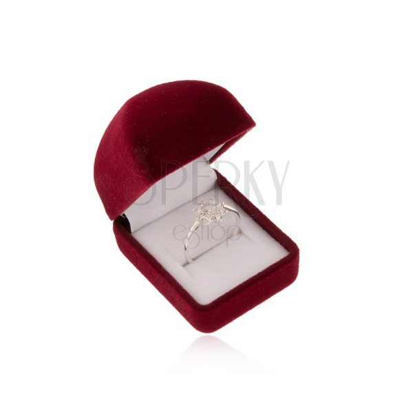 Bársonyos ajándékdoboz gyűrűre vagy fülbevalóra, bordó kidomborodó felület