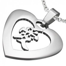 Ezüst színű acél medál - szív a szerelem kínai szimbólumával
