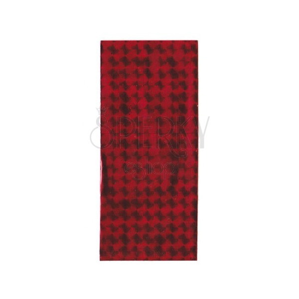 Piros színű celofán ajándékzacskó fénylő négyzetekkel