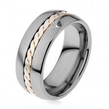 Fényes gyűrű volfrámból fonott mintával ezüst színben, 8 mm