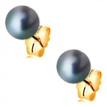 585 arany fülbevaló - fekete kerek gyöngy kék visszfénnyel, stekkeres kapcsolás