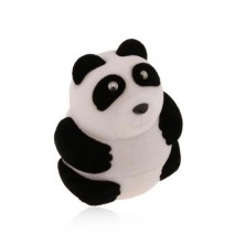 Ajándékdoboz gyűrűre vagy fülbevalóra, fekete-fehér panda, bársony felület