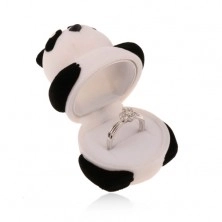 Ajándékdoboz gyűrűre vagy fülbevalóra, fekete-fehér panda, bársony felület